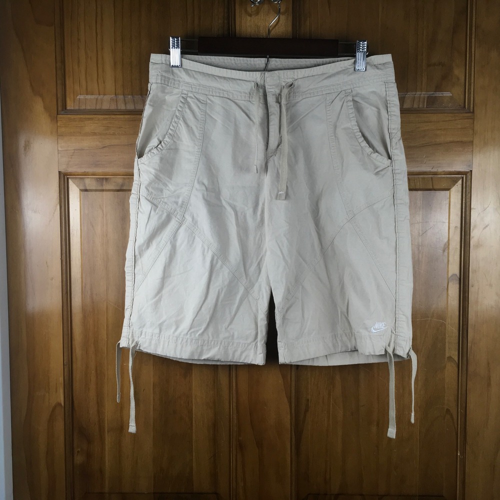 Nike Womens Tan Khaki Shorts Drawstring Sz Small S 4-6 Cotton Blend